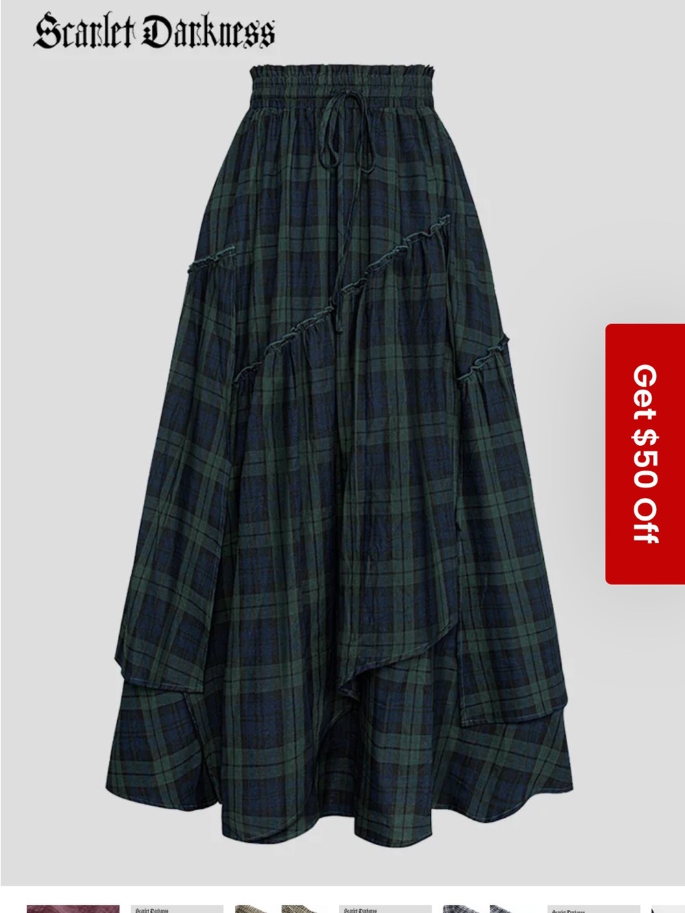 Scarlet Darkness Renaissance Plaid Maxi Skirt – Asymmetrical Hem – Size Small